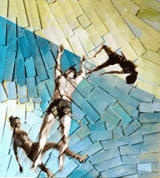 broken universe three dancers jumping falling suspended